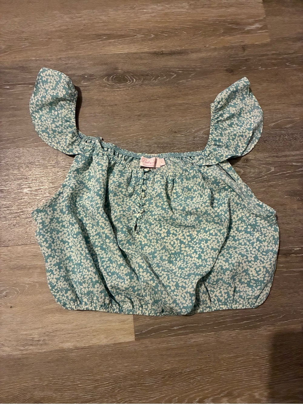 Pink Lilly L Floral Off-Shoulder Crop Top - Blue